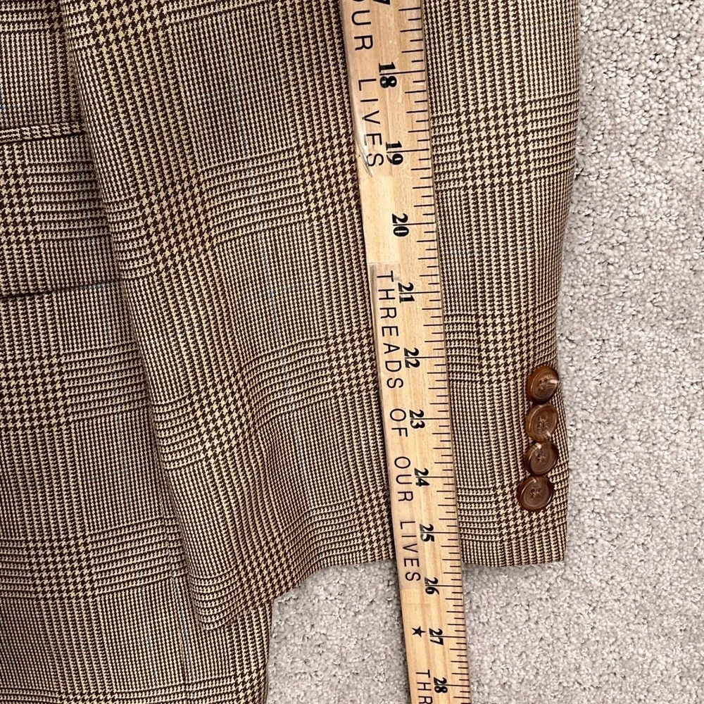 Lauren Ralph Lauren Blazer‎ 44L Brown Blue Glen Plaid Silk Wool Classic Jacket